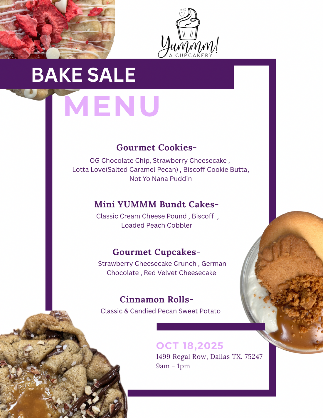 Yummm bake sale menu