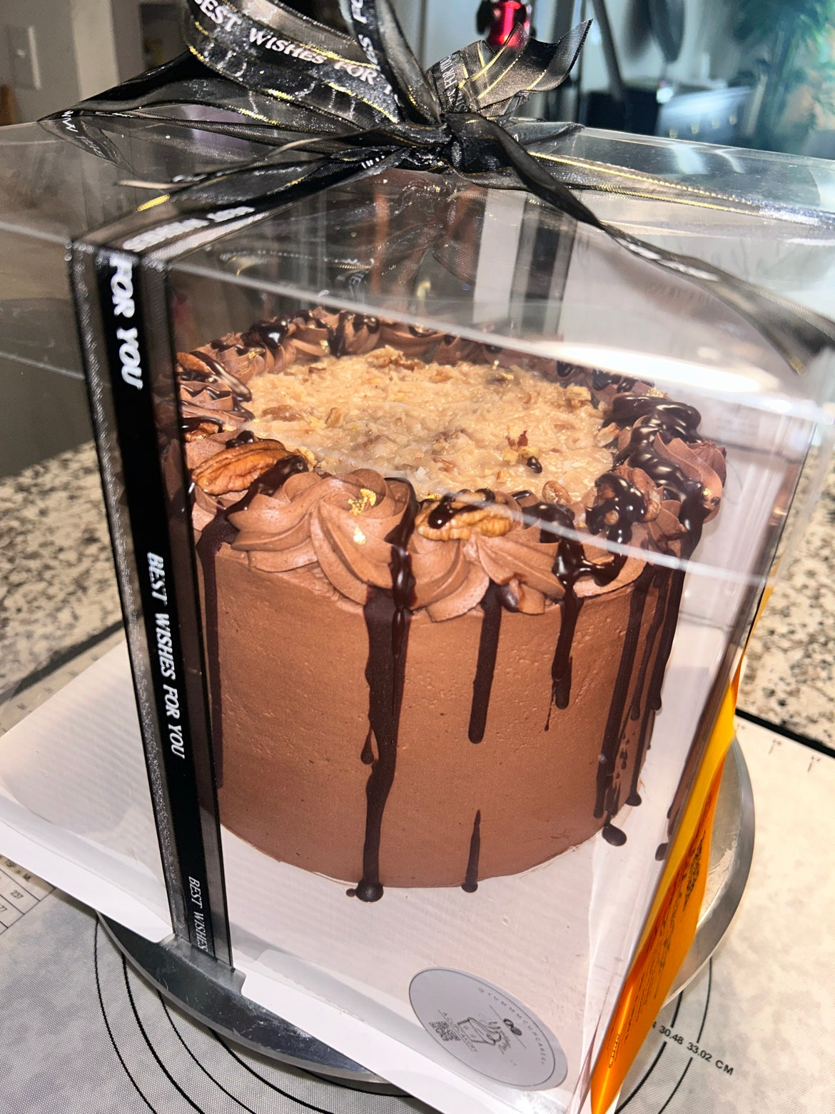 German chocolate layered cake in gift box - Yummm A Cupcakery Thanksgiving
